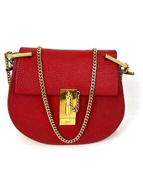 Chloe Mini Drew Leather Grained Lambskin Red Crossbody Bag